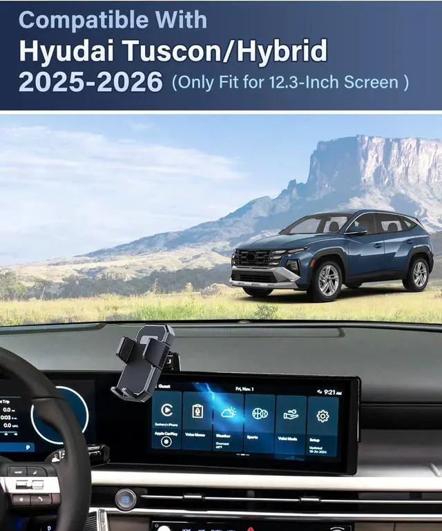 Alt view image 2 of 7 - Car Phone Holder for Hyundai Tucson/Hybrid 2025 2026 12.3-Inch Screen | Auto Lock Car Phone Mount Fixed Clip Hans-Free 360° Rotation Automobile Phone Cradles Fit iPhone & 4.0-7.0 Smartphones