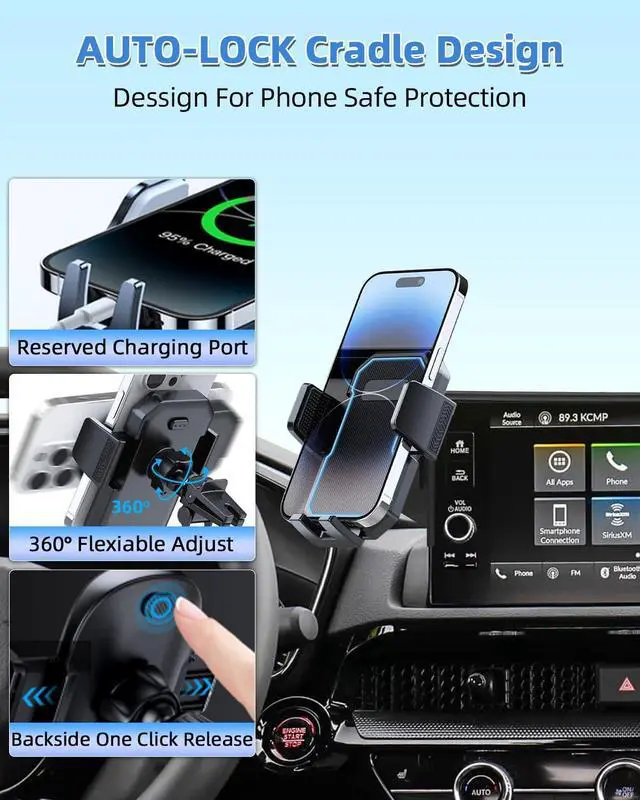 Alt view image 3 of 7 - Car Phone Holder for Hyundai Tucson/Hybrid 2025 2026 12.3-Inch Screen | Auto Lock Car Phone Mount Fixed Clip Hans-Free 360° Rotation Automobile Phone Cradles Fit iPhone & 4.0-7.0 Smartphones