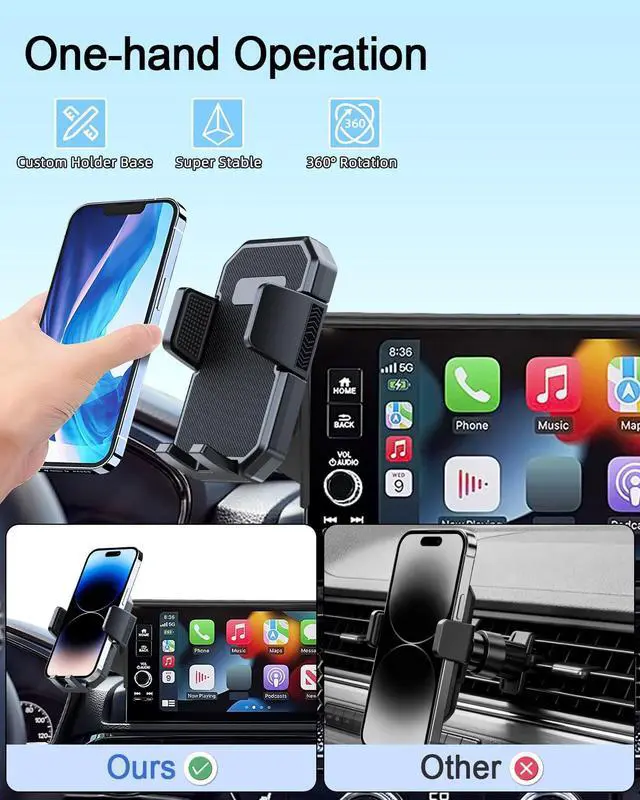 Alt view image 6 of 7 - Car Phone Holder for Hyundai Tucson/Hybrid 2025 2026 12.3-Inch Screen | Auto Lock Car Phone Mount Fixed Clip Hans-Free 360° Rotation Automobile Phone Cradles Fit iPhone & 4.0-7.0 Smartphones