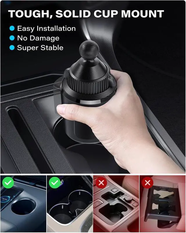 Alt view image 6 of 7 - Cup Holder Base with 1 Ball Heavy-Duty Expandable Cup Mount Compatible with B Size Double Socket Arms Fits 3 to 4 Cup Holders Anti-Slip Easy Install
