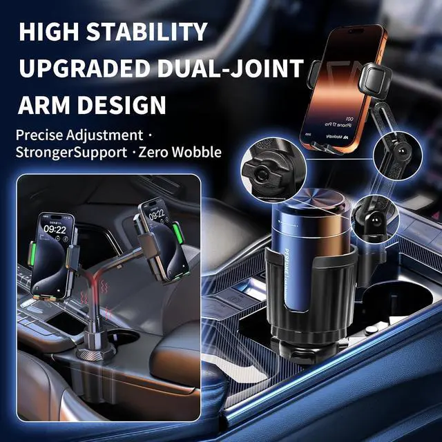 Alt view image 2 of 7 - Upgraded Cup Holder Phone Mount for Car - Permanent Screw-Fixed Base (No Wobble) Offset Space-Saving Design Universal Adjustable Cell Phone Cradle for iPhone Android SUV Truck