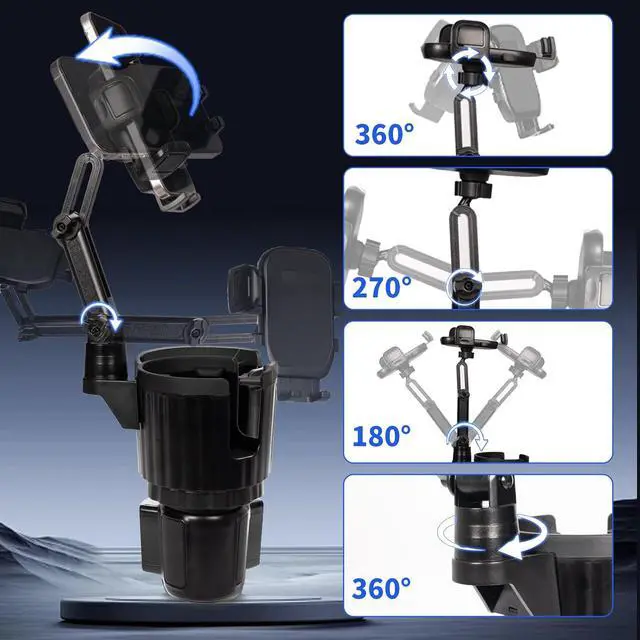 Alt view image 4 of 7 - Upgraded Cup Holder Phone Mount for Car - Permanent Screw-Fixed Base (No Wobble) Offset Space-Saving Design Universal Adjustable Cell Phone Cradle for iPhone Android SUV Truck