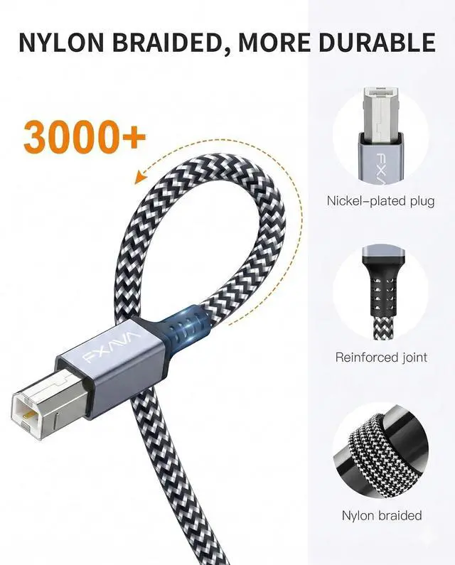 Alt view image 5 of 7 - USB Printer Cable 20 Foot - Nylon Braided High Speed Long USB2.0 A to B Printer Cord for Scanner & MIDI