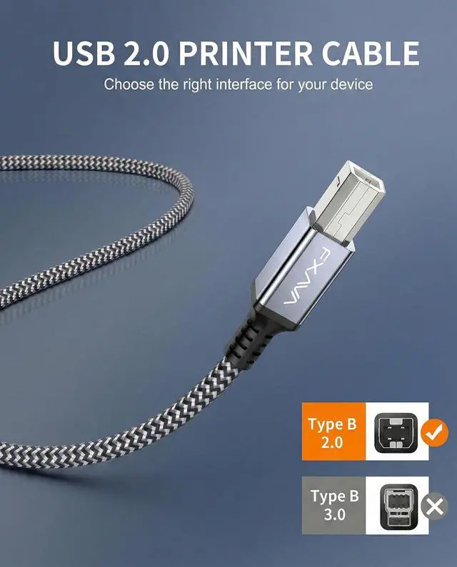 Alt view image 6 of 7 - USB Printer Cable 20 Foot - Nylon Braided High Speed Long USB2.0 A to B Printer Cord for Scanner & MIDI
