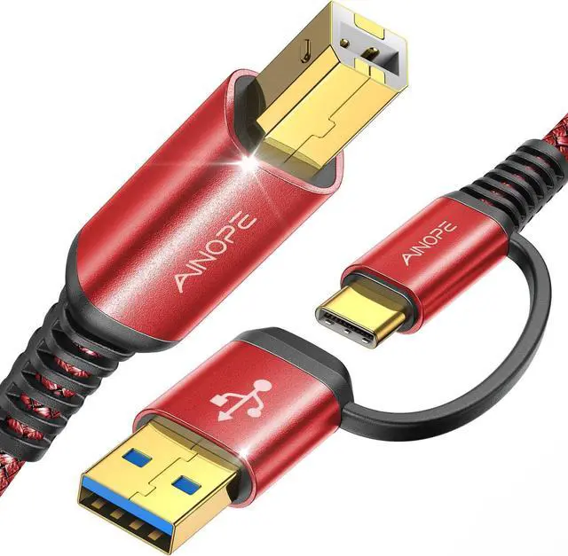 Main image of Printer Cable 6.6 Feet Red Printer USB Cable USB A&USB C to USB-B 2.0 for MacBook Pro USB C MIDI Cable New-Nylon Braided Never Rupture for Yamaha Casio Digital Piano MIDI Controller
