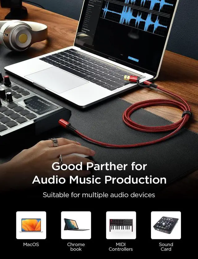 Alt view image 3 of 7 - Printer Cable 6.6 Feet Red Printer USB Cable USB A&USB C to USB-B 2.0 for MacBook Pro USB C MIDI Cable New-Nylon Braided Never Rupture for Yamaha Casio Digital Piano MIDI Controller