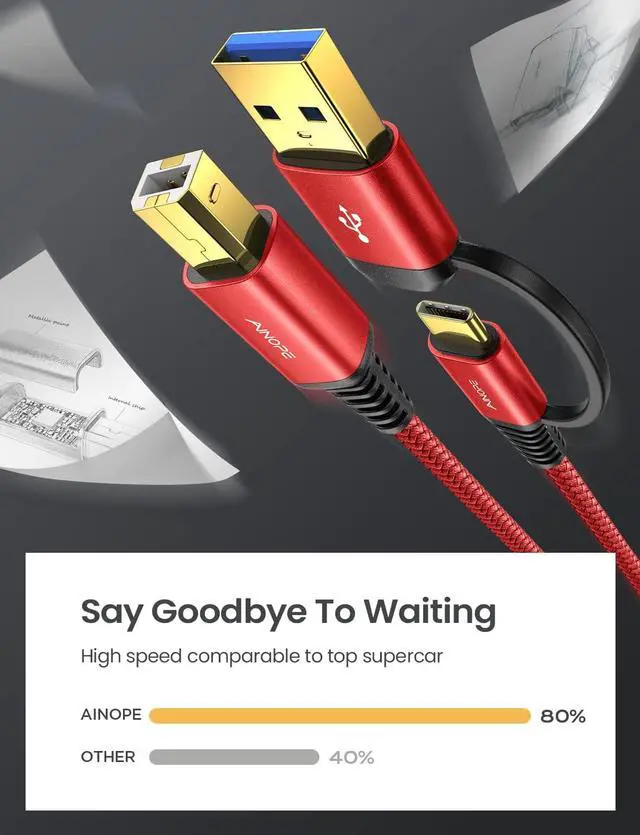 Alt view image 6 of 7 - Printer Cable 6.6 Feet Red Printer USB Cable USB A&USB C to USB-B 2.0 for MacBook Pro USB C MIDI Cable New-Nylon Braided Never Rupture for Yamaha Casio Digital Piano MIDI Controller