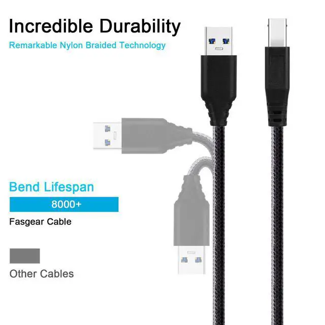 Alt view image 2 of 7 - USB A to USB-B 3.0 Cable - Superspeed USB 3.0 Printer Cable 3ft Nylon Braided USB 3.0 Type B Monitor Cord for Docking Station External Hard Drivers Scanner Hub