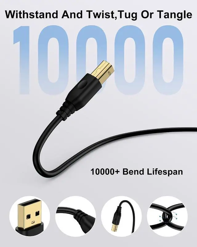Alt view image 4 of 7 - 6FT Printer Cable USB A to USB B High Speed Printer Extension Cord | 6FT USB 2.0 Extension Cable USB A to Type B Wire for Type B Print Cord-Black