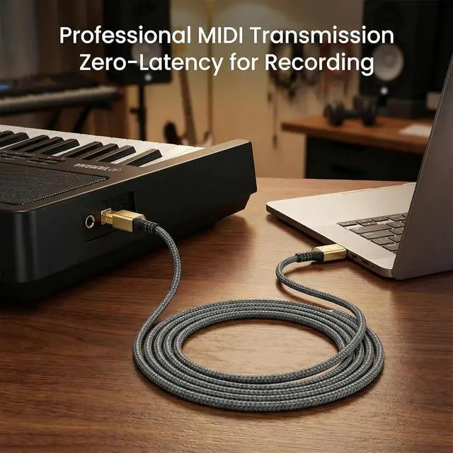 Alt view image 3 of 7 - 15FT USB Printer Cable Nylon Braided High Speed USB 2.0 Type A to B Scanner Cord Compatible with & MIDI Cable for Yamaha Casio Digital Piano DAC Audio Interface