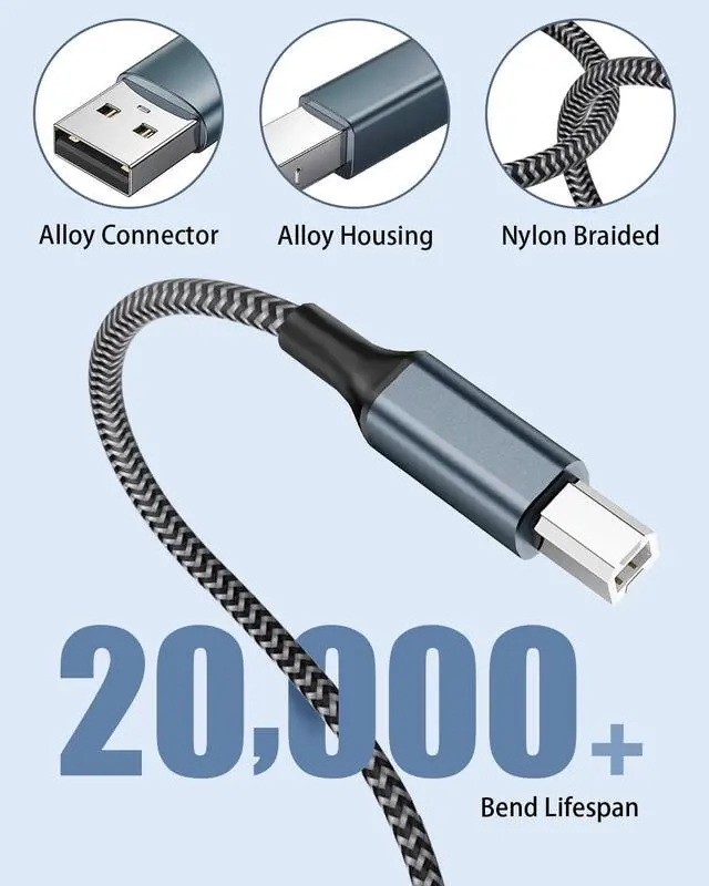 Alt view image 6 of 7 - USB A to USB B Printer Cable 10FT Nylon Braided High Speed USB 2.0 Type A to Type B Scanner Cable Cord for for Office/Home/Studio