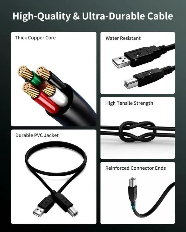 Alt view image 4 of 7 - 3 ft USB-A to USB-B 2.0 Printer Cable Cord High-Speed Fit for Computer Laptop DAC & MIDI Keyboard