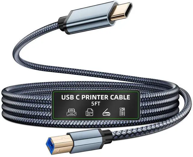 Main image of Printer Cable USB B to USB C 5ft Nylon Braided Type B to Type C Printers Cord to USBC Computer for MacBook Pro Air for ///// Scanner Keyboard DJ Controller Grey