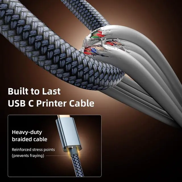 Alt view image 3 of 7 - Printer Cable USB B to USB C 5ft Nylon Braided Type B to Type C Printers Cord to USBC Computer for MacBook Pro Air for ///// Scanner Keyboard DJ Controller Grey