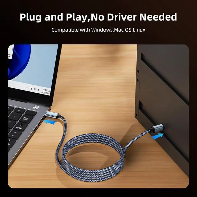 Alt view image 4 of 7 - Printer Cable USB B to USB C 5ft Nylon Braided Type B to Type C Printers Cord to USBC Computer for MacBook Pro Air for ///// Scanner Keyboard DJ Controller Grey