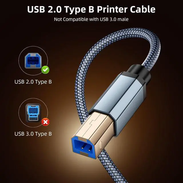 Alt view image 2 of 7 - Printer Cable USB B to USB C 5ft Nylon Braided Type B to Type C Printers Cord to USBC Computer for MacBook Pro Air for ///// Scanner Keyboard DJ Controller Grey