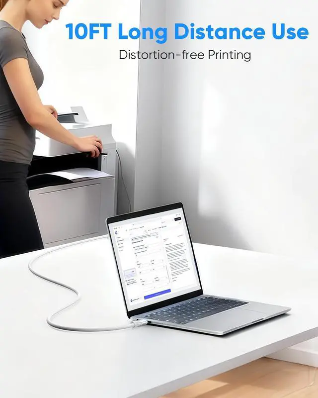 Alt view image 2 of 7 - White Printer Cable USB Printer Cable 10 Feet Nylon Braided USB A to B Printer Cord High-Speed Compatible with Cricut Scanner Piano