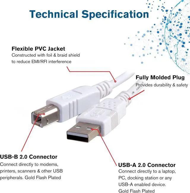 Alt view image 3 of 7 - USB Cable USB 2.0 Cable USB A to B Cable 3.28 Feet (1 Meter) White Cables to Go 13171
