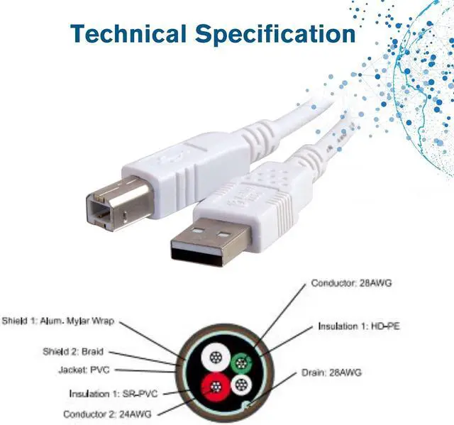 Alt view image 5 of 7 - USB Cable USB 2.0 Cable USB A to B Cable 3.28 Feet (1 Meter) White Cables to Go 13171