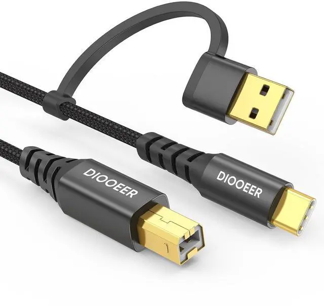 Main image of USB Printer Cable 2-in-1 USB B to USB C/A 6.6 Feet High Speed Printer Cord Braided MIDI Cable for ////// Digital Piano Computer MacBook Pro/Air iPad