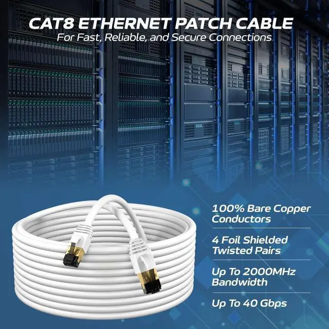 Alt view image 2 of 6 - Cat8 White 0.5FT SFTP Ethernet Patch Cable 40Gbps 2000Mhz Connection 26AWG Shielded Copper RJ45 Backwards Compatible with Cat5, for Cat6, Cat7 for Modems, Routers, Networks