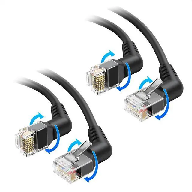Main image of 2-Pack 10Gbps Rotatable Cat 6 Ethernet Cable - 3ft, with Ultra Flex PVC Jacket for Tight Spaces, Cat 6 Ethernet Cable Right Angle, Black
