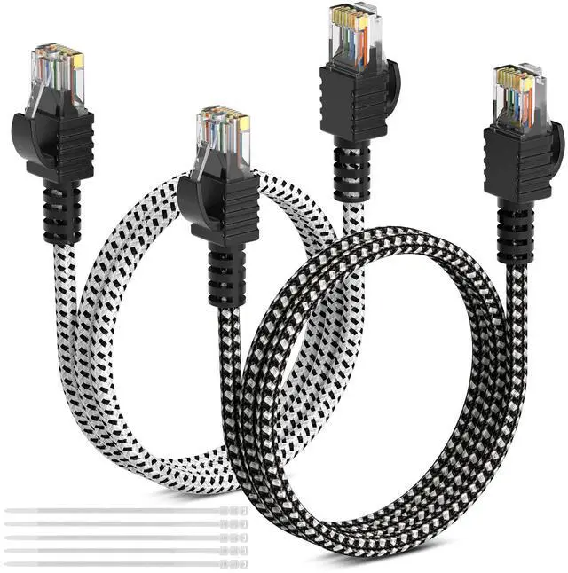 Main image of Cat 6 Ethernet Cable 2 Feet/2 Pack, UL Listed Patch Cord(from 2-300ft) Pure Copper, 10Gbps 500MHz, Nylon Braided Cat6 Cat5e Cat5 RJ45 Network Internet Cable +15 Ties-(0.61m)