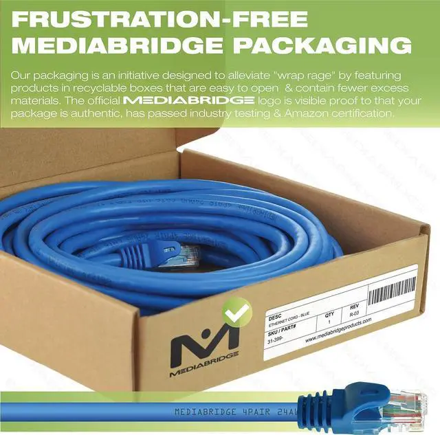 Alt view image 3 of 5 - CAT6 Ethernet Patch Cable (10 ft) RJ45 Connectors with Gold Plated Contacts (10gbps)