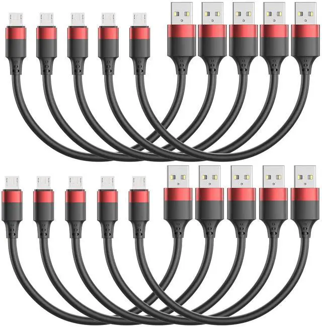 Main image of 10 Pack Short Micro USB Cable 1ft, Bulk 12 inch Micro USB Cable Pack, Durable USB 2.0 Android Charger Cords for Charging Stations Samsung Galaxy S6 S7 J7 Note 5 LG Kindle Fire Sony PS4 TV Sticks