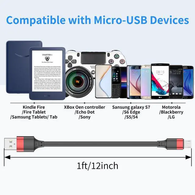 Alt view image 3 of 7 - 10 Pack Short Micro USB Cable 1ft, Bulk 12 inch Micro USB Cable Pack, Durable USB 2.0 Android Charger Cords for Charging Stations Samsung Galaxy S6 S7 J7 Note 5 LG Kindle Fire Sony PS4 TV Sticks