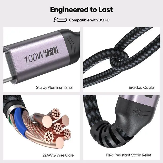 Alt view image 7 of 7 - USB C Monitor Cable 6ft, 4K@60Hz Video Display 10Gbps High Speed Data Transfer 100W Fast Charging USB 3.2 Gen 2 Type C Full Function Cord for iPhone 17 Galaxy 26 Laptop External SSD Dock Monitor