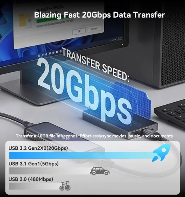 Alt view image 3 of 7 - 3FT USB C to USB C 3.2 Gen 2 X 2 Video Cable for Monitor, 240 Watt Fast Charging Cable, 20Gbps High Speed Data Transfer Cable, 4k@60Hz Full Function Display Cable for iPhone 17, Laptop, SSD, Hub, eGPU