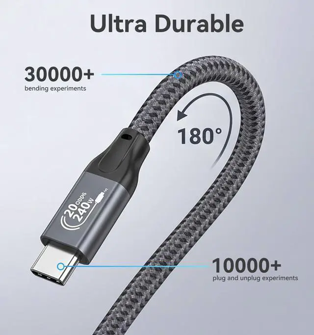 Alt view image 7 of 7 - 3FT USB C to USB C 3.2 Gen 2 X 2 Video Cable for Monitor, 240 Watt Fast Charging Cable, 20Gbps High Speed Data Transfer Cable, 4k@60Hz Full Function Display Cable for iPhone 17, Laptop, SSD, Hub, eGPU