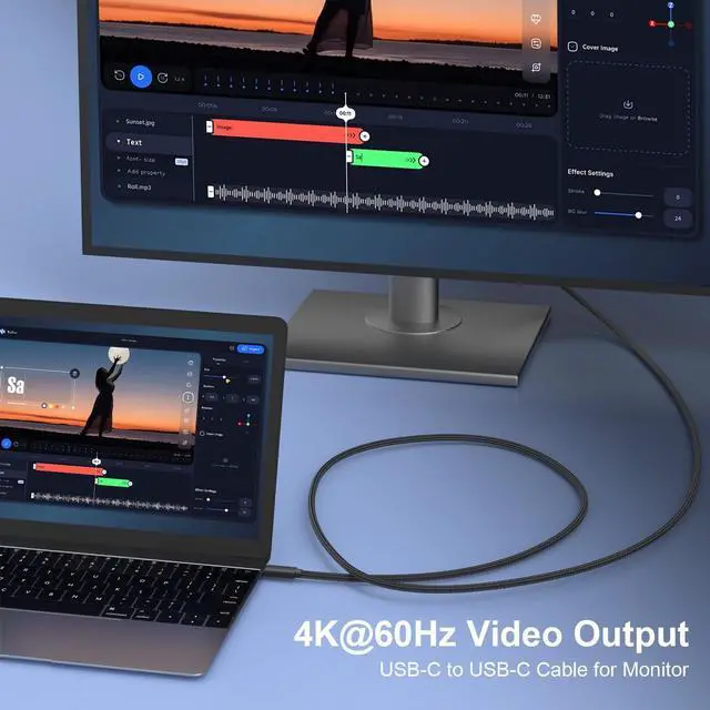 Alt view image 2 of 6 - USB C Data Cable, USB C 3.2 Gen 2 Video Cable, 4K@60Hz Video Output, 20Gbps High Speed Data Transfer, 100W Fast Charging for AR Glasses, MacBook, Phone,Table, Portable Monitor(6.6ft)