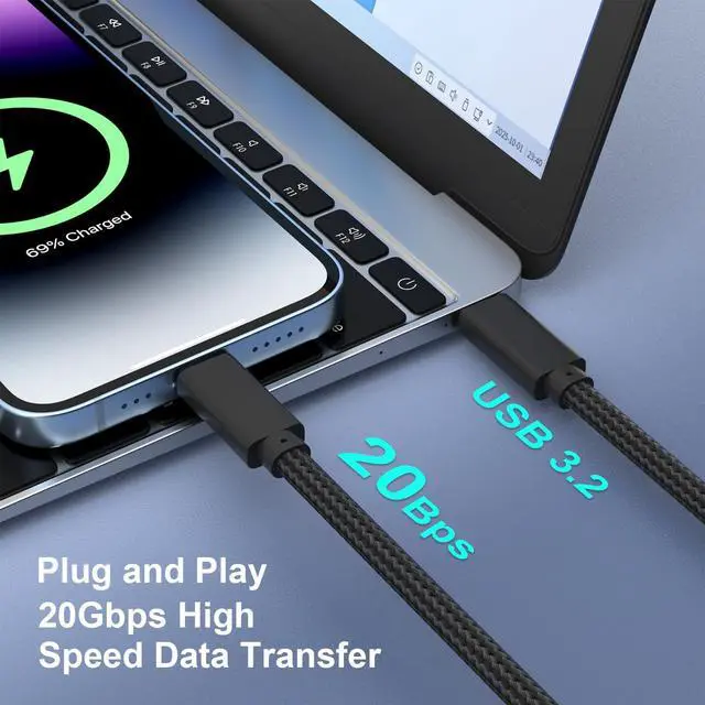 Alt view image 3 of 6 - USB C Data Cable, USB C 3.2 Gen 2 Video Cable, 4K@60Hz Video Output, 20Gbps High Speed Data Transfer, 100W Fast Charging for AR Glasses, MacBook, Phone,Table, Portable Monitor(6.6ft)