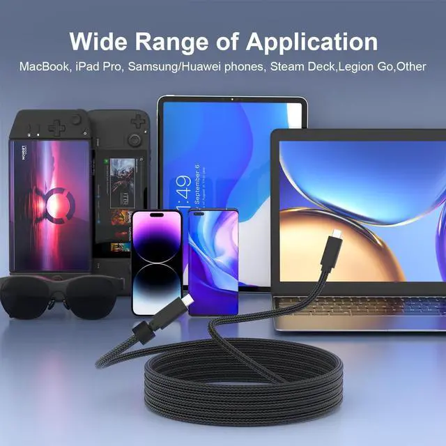 Alt view image 6 of 6 - USB C Data Cable, USB C 3.2 Gen 2 Video Cable, 4K@60Hz Video Output, 20Gbps High Speed Data Transfer, 100W Fast Charging for AR Glasses, MacBook, Phone,Table, Portable Monitor(6.6ft)