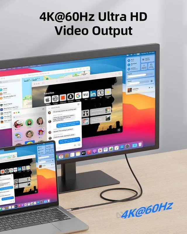 Alt view image 2 of 7 - USB C Monitor Cable 1.5ft, 4k @60hz Short USB C to USB C Video Cable, 3.2 Gen 2x2, 20Gbps Data Transfer,100W PD Fast Charging Type C for iPhone 17/16,MacBook, CarPlay, Portable Monitor