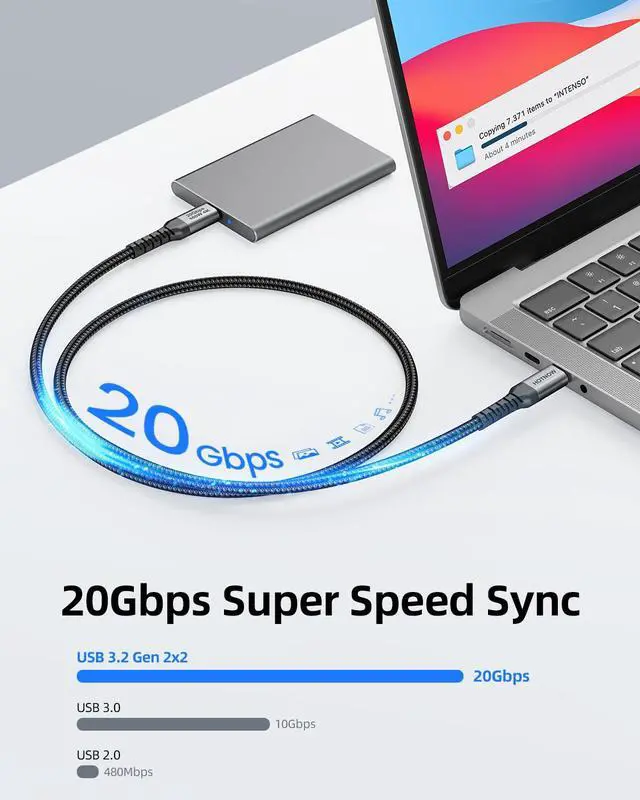 Alt view image 3 of 7 - USB C Monitor Cable 1.5ft, 4k @60hz Short USB C to USB C Video Cable, 3.2 Gen 2x2, 20Gbps Data Transfer,100W PD Fast Charging Type C for iPhone 17/16,MacBook, CarPlay, Portable Monitor