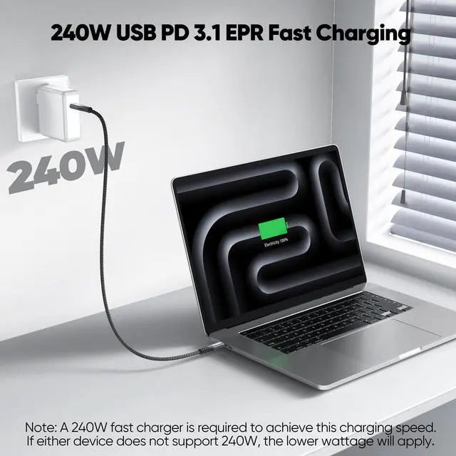 Alt view image 4 of 7 - USB C Data Cable 3ft, USBC 3.2 Gen 2X2 with 20Gbps High Speed Data Transfer & 240W Charging & 4K@60Hz USB-C to Type C Monitor Cord Full-Function Braided for Portable SSD Hub Docking Station Laptop PS5