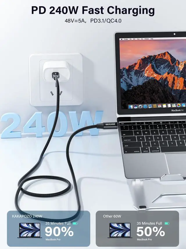 Alt view image 4 of 7 - USB C Monitor Cable 1.6FT, 8K@60Hz/4K@120Hz Video Output, 240W Fast Charging, 20Gbps Data Transfer USB 3.2 Gen 2x2 Type C Monitor Display Cable for iPhone 17/16/15, MacBook, iPad, Laptop, CarPlay