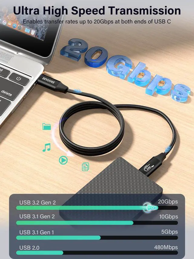 Alt view image 3 of 7 - USB C Monitor Cable 1.6FT, 8K@60Hz/4K@120Hz Video Output, 240W Fast Charging, 20Gbps Data Transfer USB 3.2 Gen 2x2 Type C Monitor Display Cable for iPhone 17/16/15, MacBook, iPad, Laptop, CarPlay