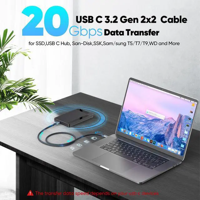 Alt view image 2 of 7 - USB C Data Charging Monitor Video Cable 6ft, 4K@144Hz Video/20Gbps Data Transfer /240W Power Charging Type C Cord, USBC 3.2 Gen 2 for Camera,SSD,Portable Monitor,Carplay,Laptop and More