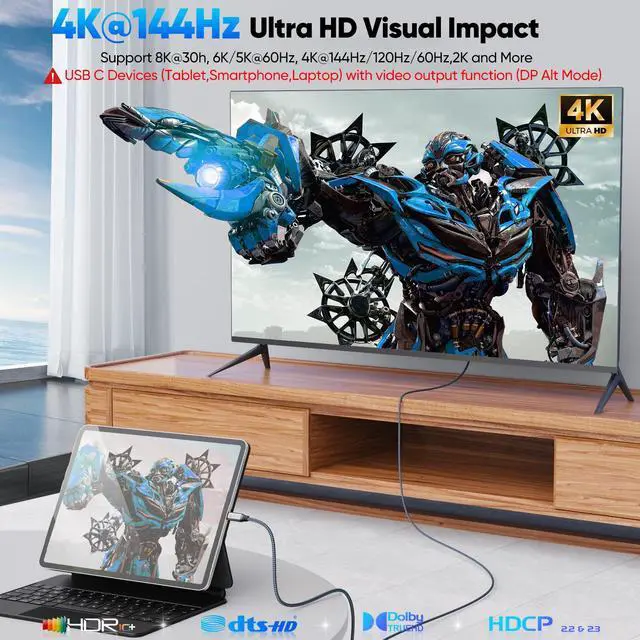 Alt view image 5 of 7 - USB C Data Charging Monitor Video Cable 6ft, 4K@144Hz Video/20Gbps Data Transfer /240W Power Charging Type C Cord, USBC 3.2 Gen 2 for Camera,SSD,Portable Monitor,Carplay,Laptop and More