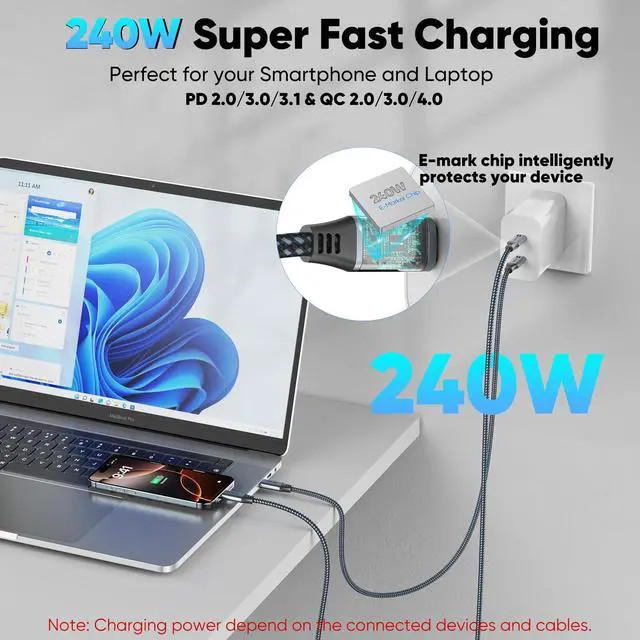 Alt view image 4 of 7 - USB C Data Charging Monitor Video Cable 6ft, 4K@144Hz Video/20Gbps Data Transfer /240W Power Charging Type C Cord, USBC 3.2 Gen 2 for Camera,SSD,Portable Monitor,Carplay,Laptop and More