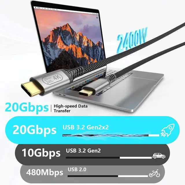 Alt view image 2 of 7 - 240W USB C to USB C Cable, 3FT USB Type C 3.2 Gen 2x2 Cable 20Gbps Fast Data Transfer, 4K Monitor Display Video Cord Braided for iPhone 17 16 15, MacBook, iPad Pro, Galaxy 25, Portable Monitor