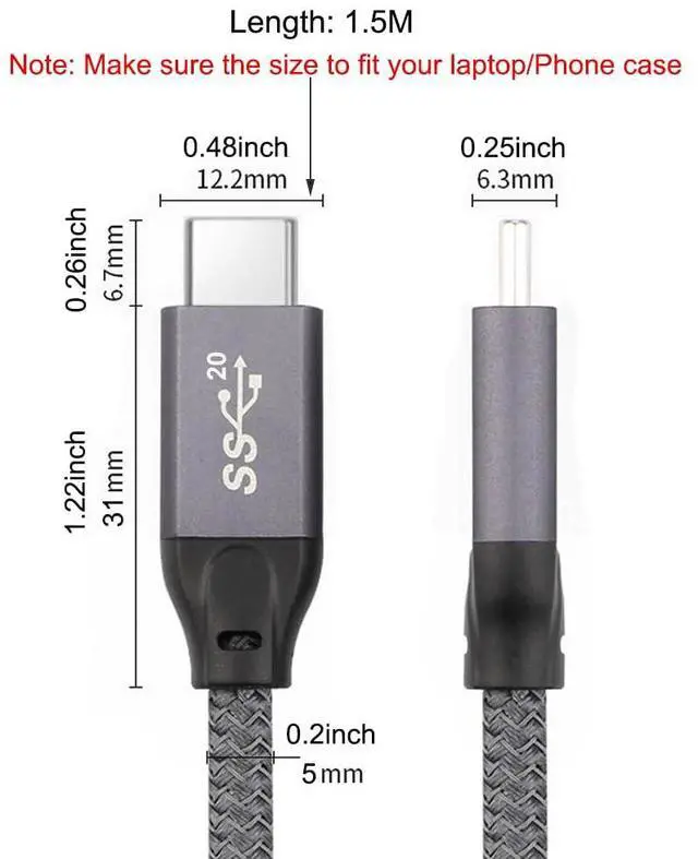 Alt view image 6 of 7 - USB C Monitor Cable 5FT 8K30Hz 4K60Hz, 20Gbps USB C 3.2 Gen 2x2 Video Display Cable 100W PD Charging Cord Compatible for iPhone 17 16 15 MacBook Pro iPad KYY MNN InnoView Portable Monitor