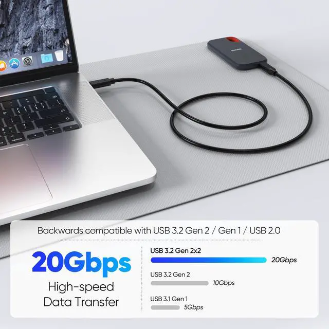 Alt view image 3 of 7 - USB C Data Cable 3ft, 4K@60Hz Monitor Video Display 20Gbps High Speed Transfer 240W Fast Charge Type C 3.2 Gen 2 Soft Cord Android Auto/CarPlay for iPhone 17/16/15 Galaxy S External SSD Laptop Monitor
