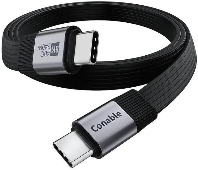 Main image of USB 4 Cable for Thunderbolt 5/4/3, Flat USB C Cable 2 FT, 40Gbps Data Transfer, 8K@60Hz Video Display, 240W PD Fast Charging, Compatible with iPhone 16/15 Pro Max, MacBook, iPad, SSD, Docking, eGPU