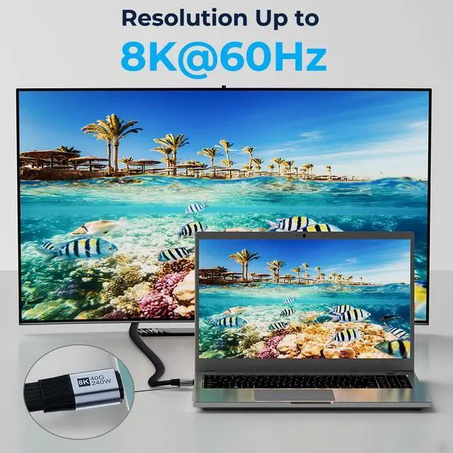 Alt view image 3 of 7 - USB 4 Cable for Thunderbolt 5/4/3, Flat USB C Cable 2 FT, 40Gbps Data Transfer, 8K@60Hz Video Display, 240W PD Fast Charging, Compatible with iPhone 16/15 Pro Max, MacBook, iPad, SSD, Docking, eGPU