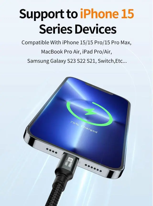 Alt view image 7 of 7 - USB C to USB C 3.2 Gen 2 Cable 20Gbps Data Transfer-8K@60Hz Video Output Monitor Cable-100W PD Fast Charging USB C to USB C Display Cable-Type C to Type C for iPhone 15,MacBooks,iPad (3.3ft)